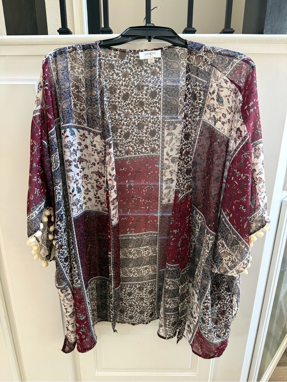 Umgee Brown, Burgundy & Cream Floral Patchwork Kimono